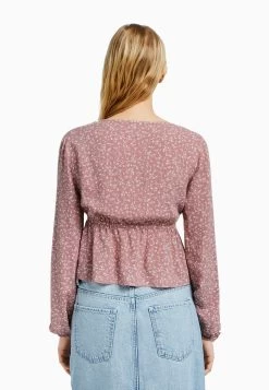 BERSHKA Floral Print With Bow - Blouse - Pink -Bershka c56179239a1d43ad825f0e7cd6800a34