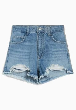 BERSHKA Ripped Shiny - Jeansshort - Light Blue Denim -Bershka c6a9e5a8ffe041ba835ec2f27307f3dd