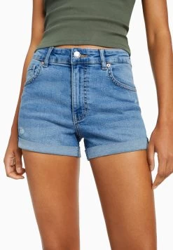BERSHKA Roll-Up - Jeansshort - Light-Blue Denim