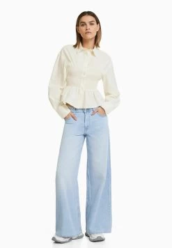 BERSHKA With Detail Long Sleeve - Overhemdblouse - Beige