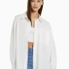 BERSHKA Long Sleeve Oversize - Overhemdblouse - Off White