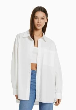 BERSHKA Long Sleeve Oversize - Overhemdblouse - Off White