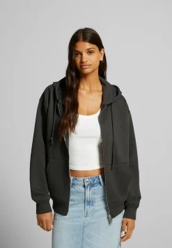 BERSHKA Sweater Met Rits - Dark Grey