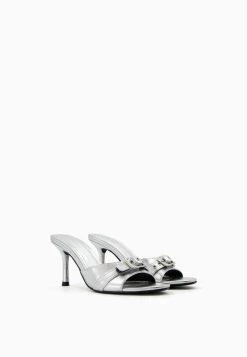 BERSHKA Metallic High-Heel - Muiltjes Met Hak - Silver-Coloured -Bershka c915b289c1404c67bbe7ad4d47430e26