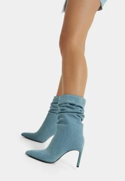 BERSHKA Slouchy Heeled - Korte Laarzen - Blue Denim