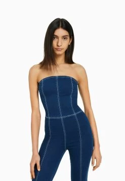 BERSHKA With Exposed Shoulders- Jumpsuit - Royal Blue -Bershka c9fbd8ba1b354641a721f77fe161b816