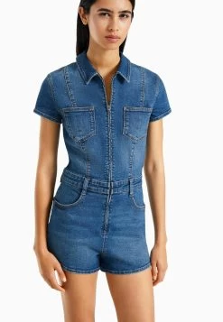 BERSHKA Zip - Jumpsuit - Light Blue Denim -Bershka ca06db6eddca470399af3a43fdf39609