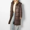 BERSHKA Long Hooded - Winterjas - Brown