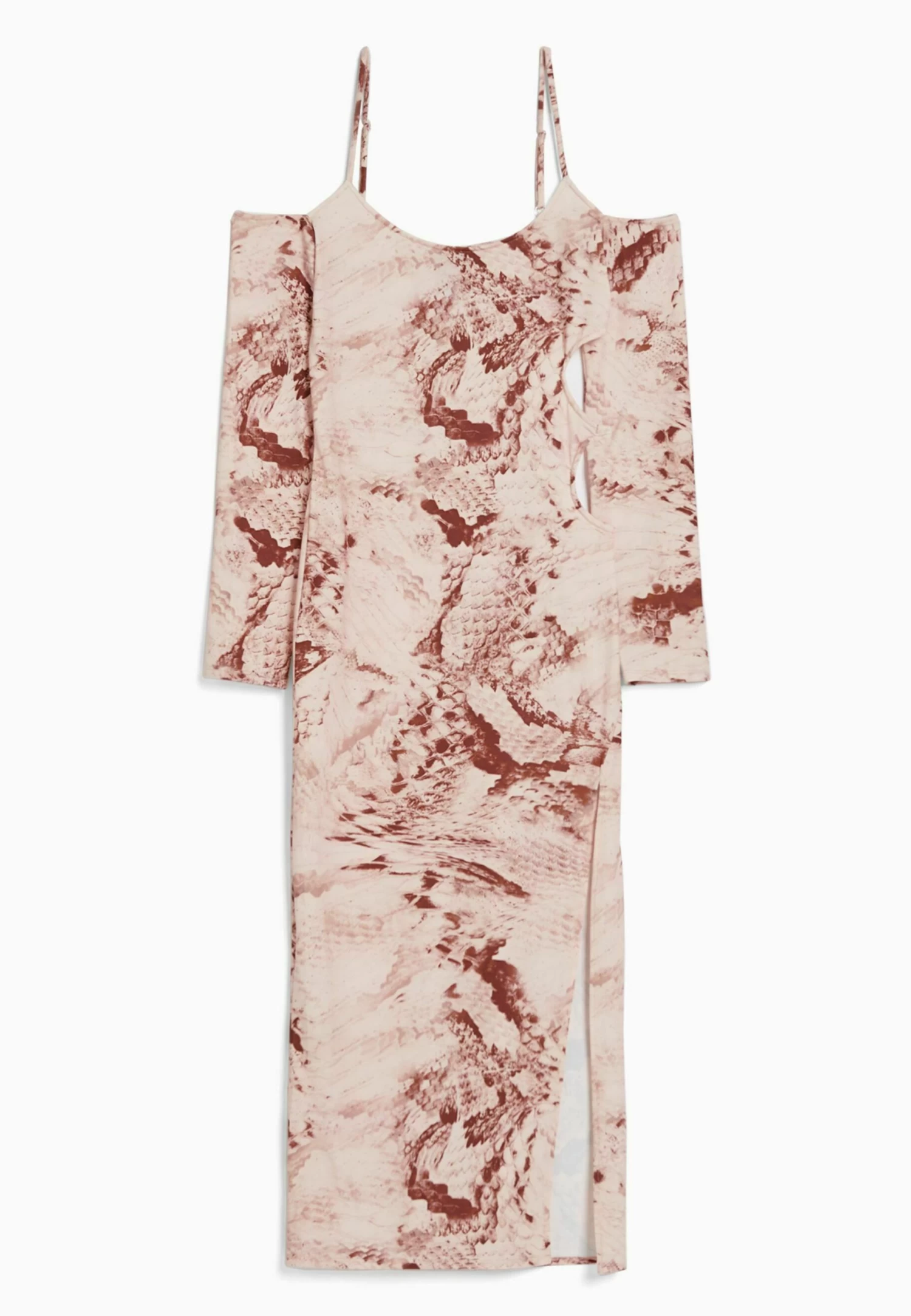 BERSHKA Printed With Cut Out Asymmetric- Etui-Jurk - Dark Brown 6 BERSHKA Printed With Cut Out Asymmetric- Etui-Jurk - Dark Brown - Afbeelding 6