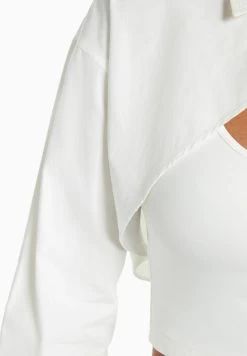 BERSHKA Long Sleeve Crossover - Cropped - Overhemdblouse - Off White -Bershka cdbe50dac0594556bbe8e3b5dc678dbf