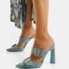BERSHKA Buckled - Muiltjes Met Hak - Blue Denim