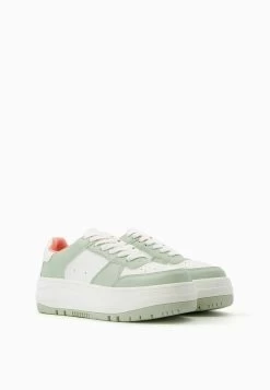 BERSHKA Contrast Platform - Sneakers Laag - White/Light Green -Bershka cf2a1219203f4b249d4876e94f9f45ce