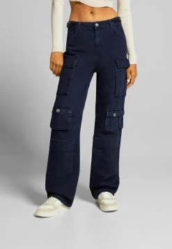 BERSHKA Multipocket Twill - Straight Leg Jeans - Blue Denim