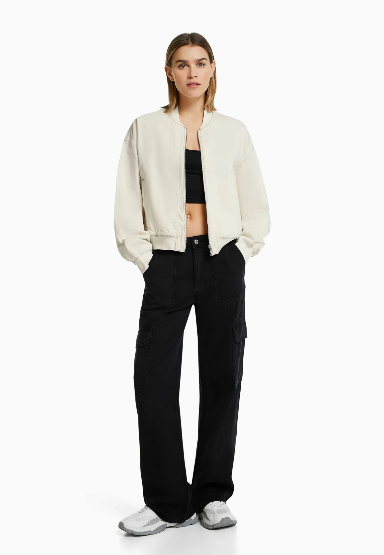 BERSHKA With Contrast Thread - Spijkerjas - White 1 BERSHKA With Contrast Thread - Spijkerjas - White