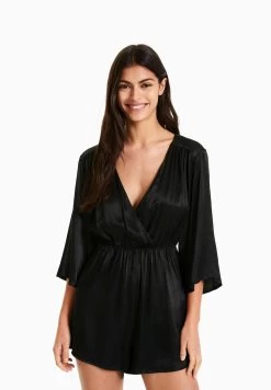 BERSHKA Surplice - Jumpsuit - Black