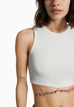 BERSHKA Sleeveless With Straps - Top - White -Bershka d356d0722fc84f358cf239a2e2fafa0e