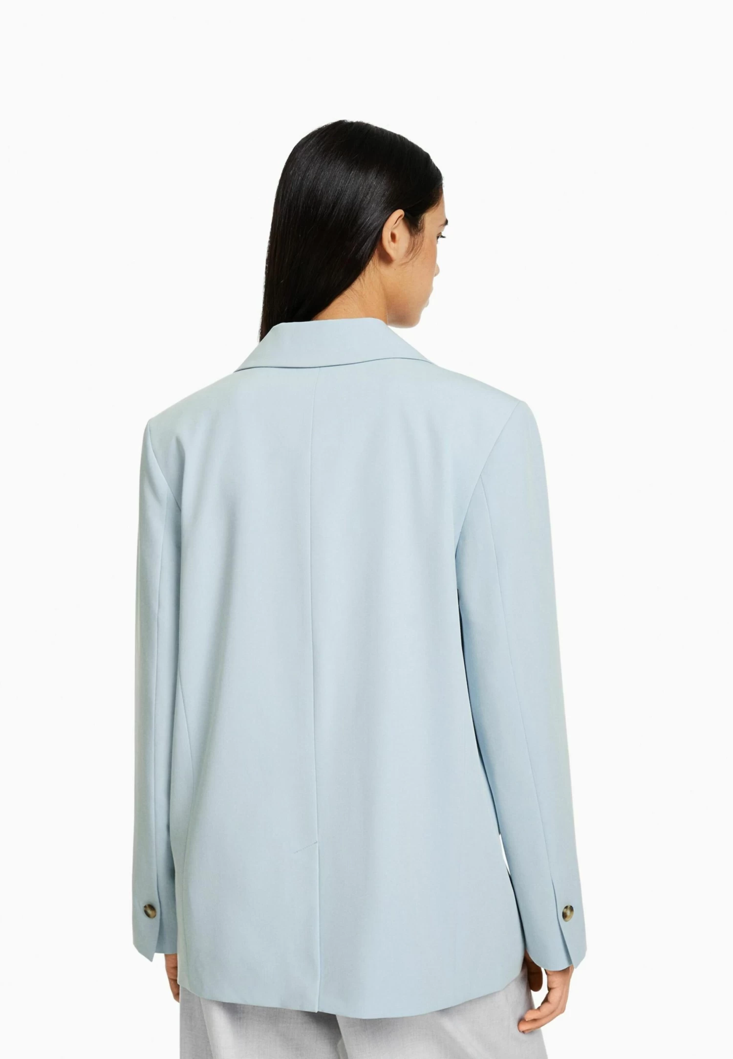 BERSHKA RegularFit Tailored - Feminine-Cut Double-Breasted - Halflange Jas - Light Blue 3 BERSHKA RegularFit Tailored - Feminine-Cut Double-Breasted - Halflange Jas - Light Blue - Afbeelding 3
