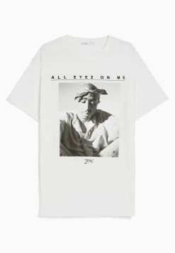 BERSHKA Short Sleeve Tupac - T-Shirt Print - White -Bershka d51e5677cd0144aeb022458493e6d79a