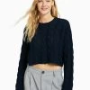 BERSHKA Cable-Round Neck - Trui - Dark Blue