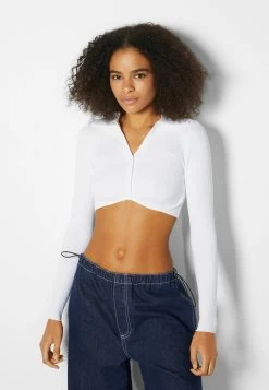 BERSHKA Cropped Buttoned - Vest - Off White