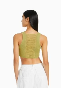 BERSHKA Open Knit - Top - Evergreen -Bershka d6cea0ba4cd74994922034633a995eec