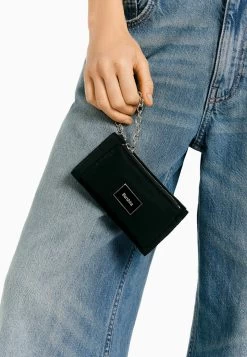 BERSHKA Double Zip With Chain- Portemonnee - Black