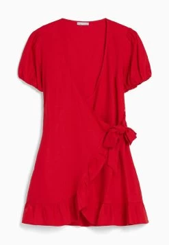 BERSHKA Short Sleeves With Ruffles - Jurk - Red -Bershka d74e2e0b768d4cbb8be2833039502414