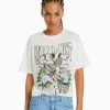 BERSHKA Short Sleeve - Print - T-Shirt Print - White