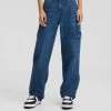BERSHKA Straight Fit - Straight Leg Jeans - Dark Blue