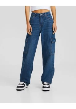 BERSHKA Straight Fit - Straight Leg Jeans - Dark Blue