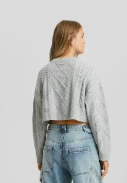 BERSHKA Cable - Trui - Grey -Bershka da8ed3cb2c574587a8702c7c48ad2c93