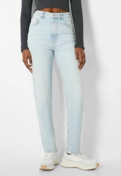BERSHKA Comfort Fit- Mom- Straight Leg Jeans - Light Blue