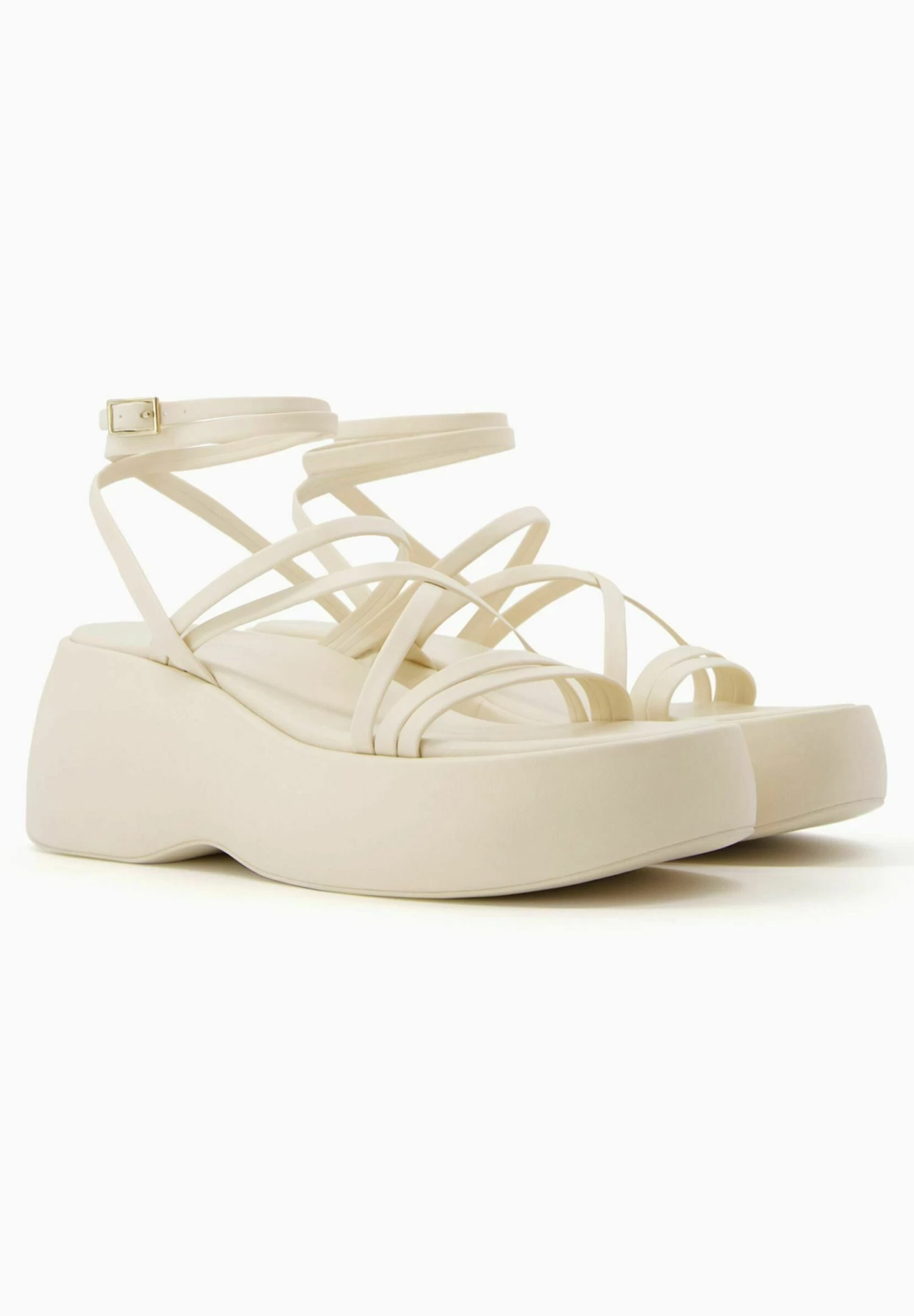 BERSHKA Strappy With Ankle Strap - Sandalen Met Sleehak - Beige 2 BERSHKA Strappy With Ankle Strap - Sandalen Met Sleehak - Beige - Afbeelding 2