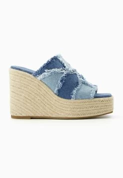 BERSHKA Patchwork - Sandalen Met Sleehak - Blue Denim -Bershka ddc033d6118a44ceb2f4eb7972521dbd