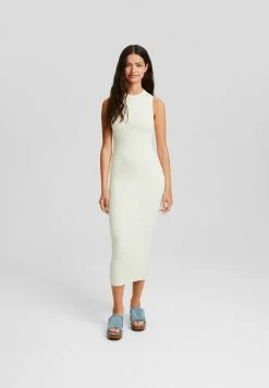 BERSHKA With Open Back-Midi- Etui-Jurk - White