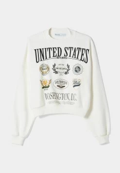 BERSHKA Embroidered - Sweater - Off White -Bershka df77c55f00aa4e219d806ca731cae49c