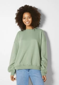 BERSHKA Oversize Round Neck - Sweater - Khaki