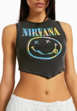 BERSHKA Sleeveless Nirvana Print - Top - Mottled Dark Grey 9 BERSHKA Sleeveless Nirvana Print - Top - Mottled Dark Grey -Bershka e0b54c058b024da1ad87d1ca6624ddca