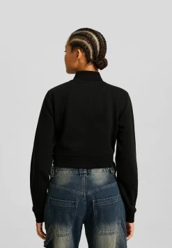 BERSHKA Printed High Neck - Sweater Met Rits - Black -Bershka e1bf802218074989b3724560bbe39460