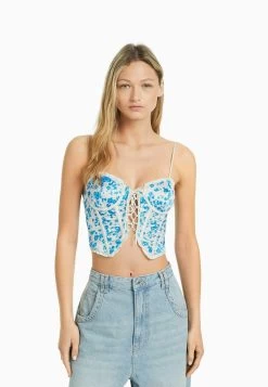 BERSHKA With Ruffles - Top - Blue