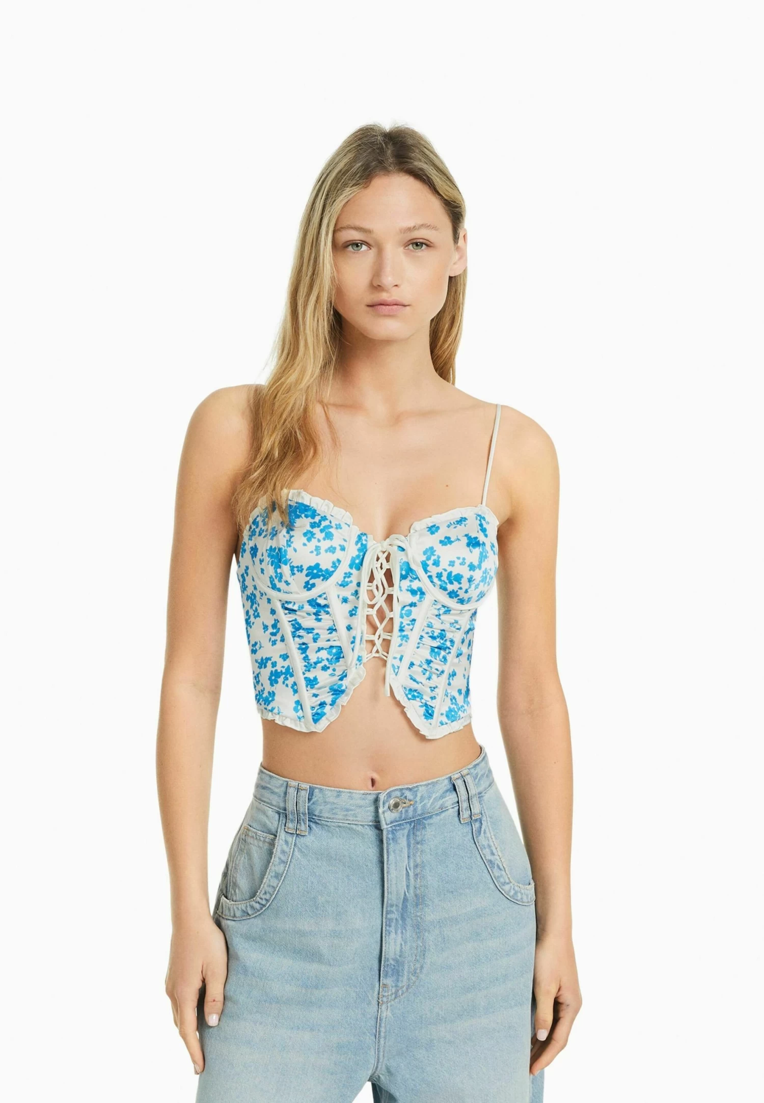 BERSHKA With Ruffles - Top - Blue 1 BERSHKA With Ruffles - Top - Blue