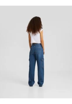 BERSHKA Straight Fit - Straight Leg Jeans - Dark Blue -Bershka e3ca193cb4cc412480cdee1f431eade0