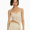 BERSHKA Seamed Strappy Rustic Crop - Top - White
