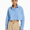 BERSHKA Cropped - Overhemdblouse - Light Blue