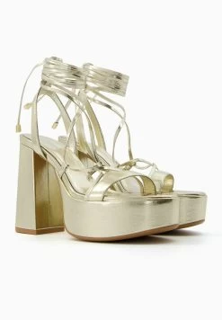 BERSHKA Tied - Sandalen Met Hoge Hak - Gold Coloured -Bershka e8b56e0ca13343e7a3212c05cc5fd90b