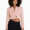 BERSHKA Cropped Tailored Twill- Blazer - Pink