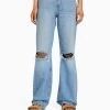 BERSHKA Wide 90S Ripped - Relaxed Fit Jeans - Light Blue Denim