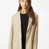 BERSHKA Flowing Blazer - Halflange Jas - Stone