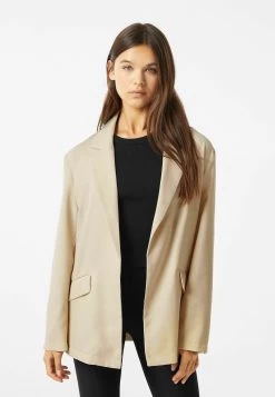 BERSHKA Flowing Blazer - Halflange Jas - Stone