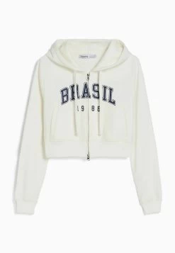 BERSHKA CroppedWith Print- Sweater Met Rits - Beige -Bershka ecc9f07fa4f54989947cf2e4d6303a7a